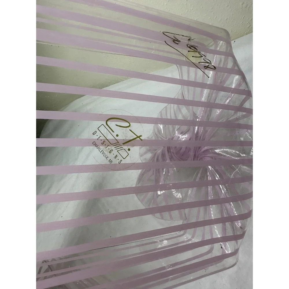 CT Designs Retro Charlevoix MI Lucite Acrylic Freeform Pink‎ Stripes Basket Set
